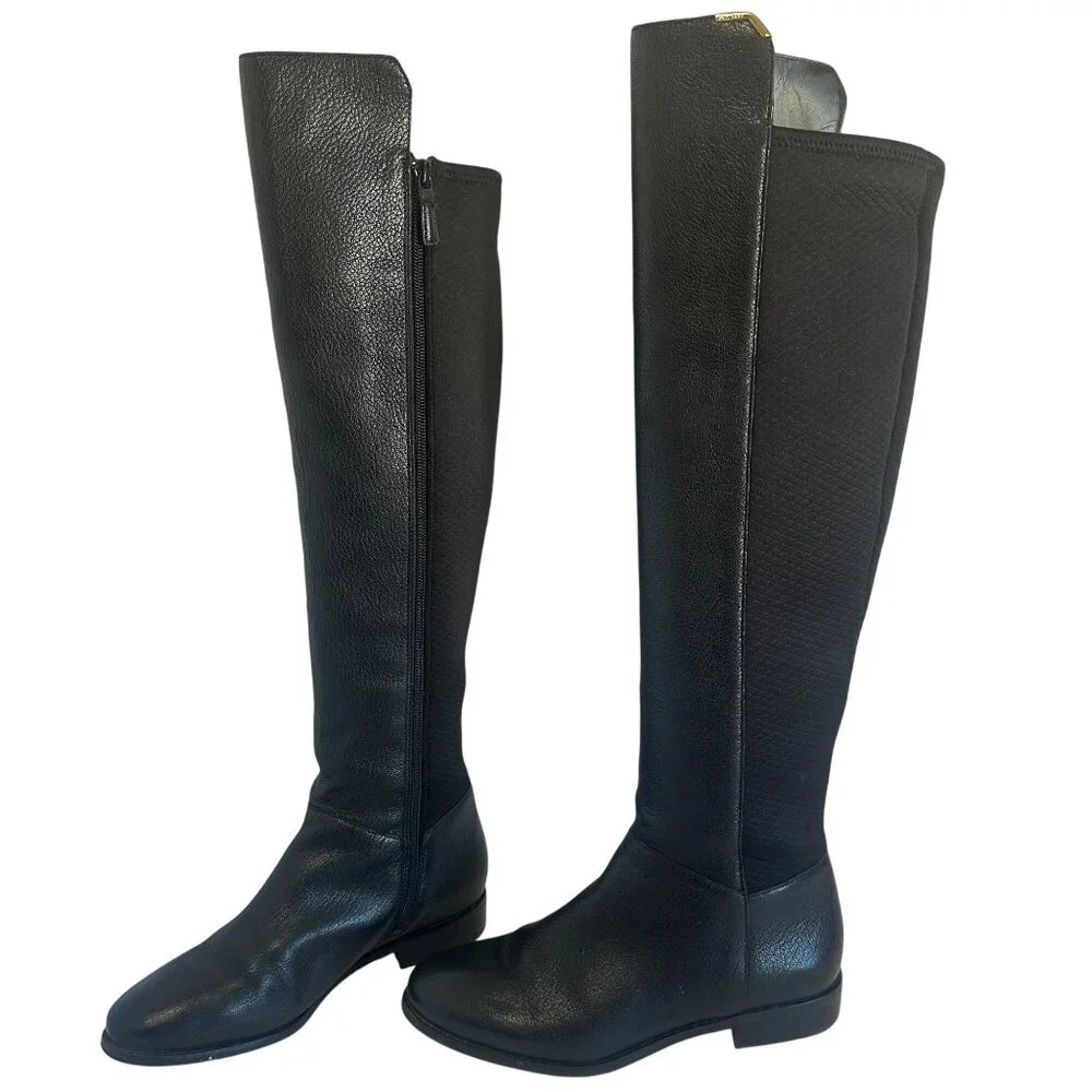 Cole Haan Dutchess Tall Leather Over-The-Knee Black Biker Riding Boots Size 7